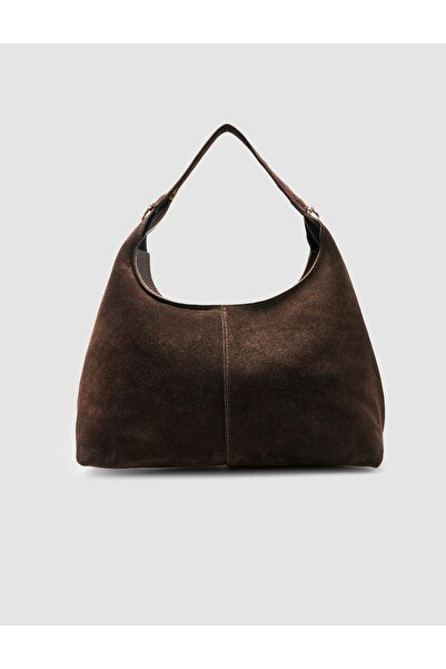 Cabani 100% Leather Suede Brown Women's Shoulder Bag with Detachable Strap