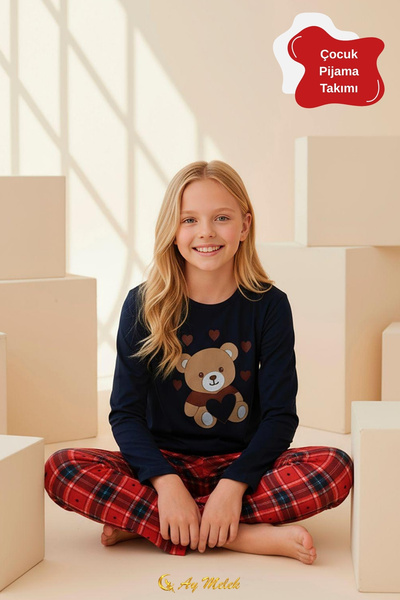 AYMELEK Girls' Pajamas Cotton Patterned Long Sleeve Bottom Top Pajama Set