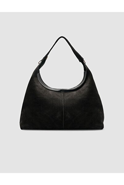 Cabani 100% Leather Suede Black Women's Shoulder Bag with Removable Strap