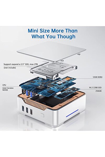 UD Intel N250 3.8Ghz 4C/4T GK3 Plus Mini PC, 32GB RAM, 2TB PCIE4 SSD, Intel 12th Gen 1.2Ghz 8k 3 Displa