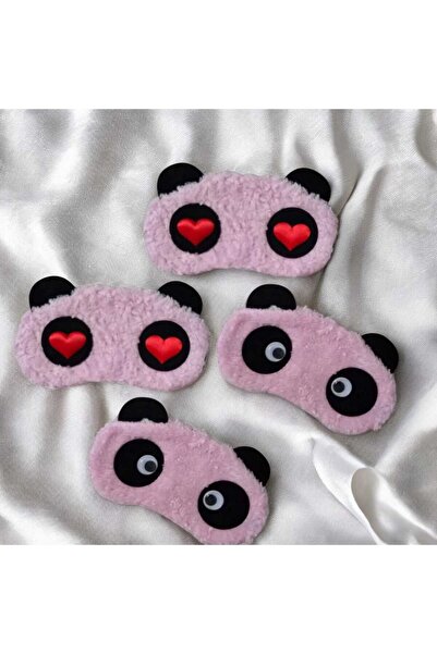 diclecollection 4-Piece Pink Plush Panda Sleep Band Travel Band, Eye Mask, Yoga Eye Mask
