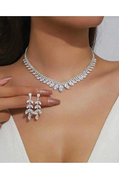 shopidik Zircon Stone Bridal Jewelry Set Necklace Earrings Evening Dress Engagement Wedding Accessory