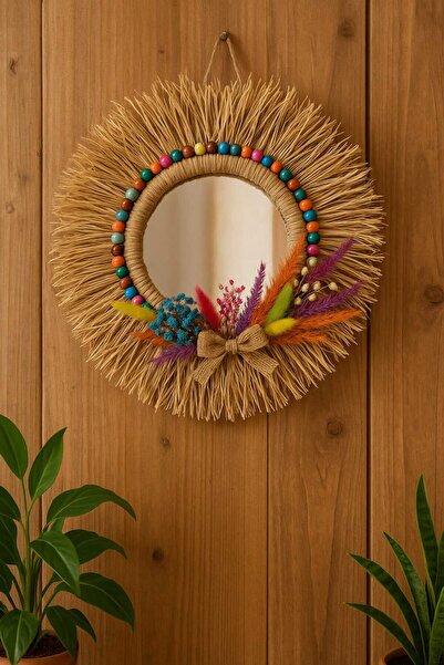 bemdesign Doğal Rafyadan aynalı Bohem Ev Ve Duvar Dekorasyonu, Bahçe Ve Duvar...