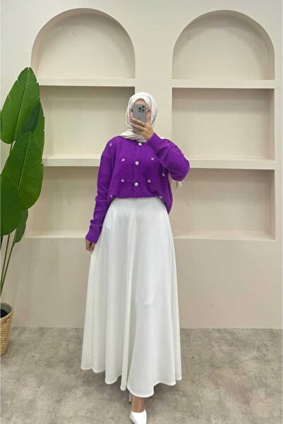 lurex moda Pearl Detailed Angora Cardigan