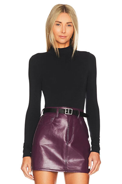 MetuCA Дамски черен двуслоен боди с къс ръкав, лодка деколте, дълъг ръкав и з...