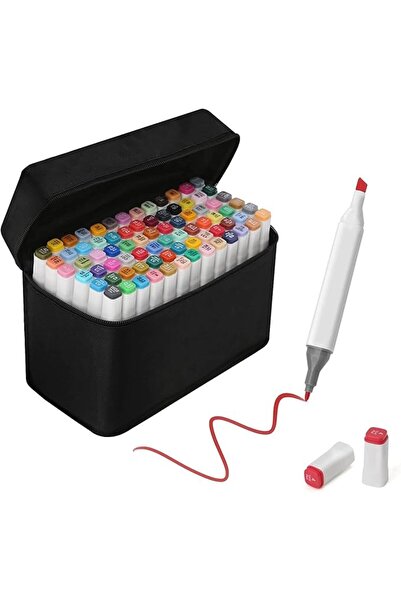 Arabest مجموعة أقلام تحديد كحولية، أقلام تحديد فنية برأسين، فرشاة/إزميل، 80 لونًا (للبالغين والأطفال)