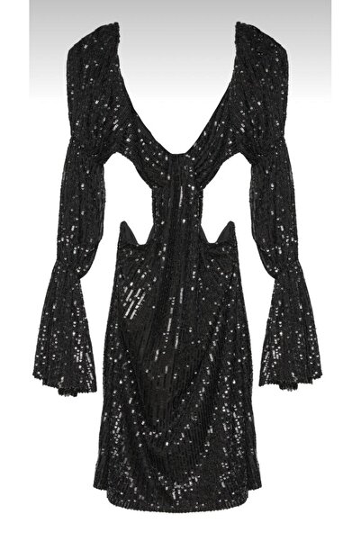 Quzu Φόρεμα με παγιέτες με λεπτομέρεια κοπής για βραδιά, πάρτι, Πρωτοχρονιά και μετά το φόρεμα