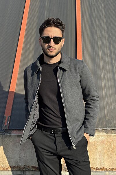 inpool Men'S, Slim-Fit, Shirt Collar, Metal Double Zipper, Old Money Culture, Semi-Coat, Jacket 650