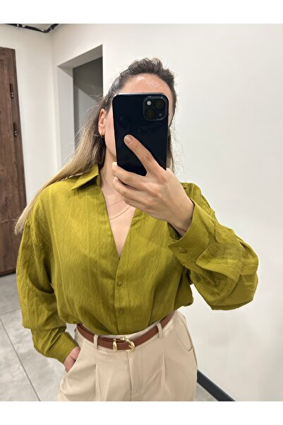 ELİF TARAKÇI BUTİK Yağ Yeşili Premium Gömlek