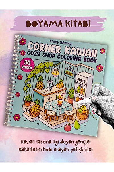 deniz9 Corner Kawaii Cozy Shop Boyama Kitabı - Sevimli Meyve ve İçecek Dükkan...