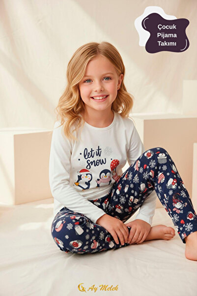 AYMELEK Girls' Pajamas Cotton Patterned Long Sleeve Bottom Top Pajama Set