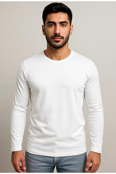 AXXEL Ανδρικό μπλουζάκι με μακρύ μανίκι-λευκό-D240