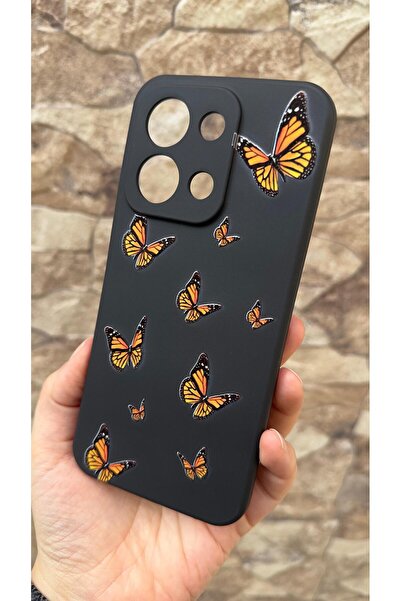 Vip Case Infinix Note 30 Compatible Orange Butterfly Patterned Silicone Shock-Absorbing Classic Protected Rubber Case 277