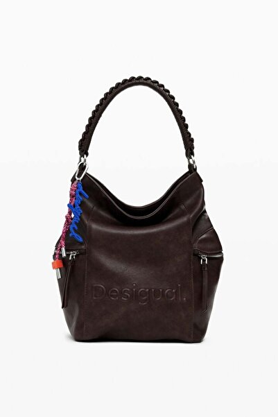 Desi Suede-effect backpack with large logo