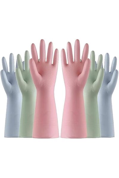 Arabest 3 Pairs Household Gloves, Kitchen Gloves for Washing Dishes, Reusable(Blue+Pink+Green)