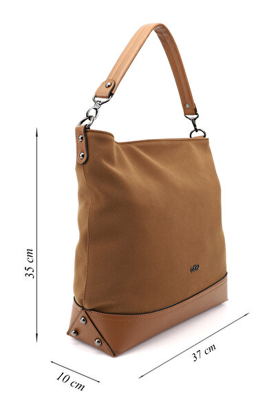 GÖNDERİ(R) Women's Tan Suede Long Strap Hand and Shoulder Bag
