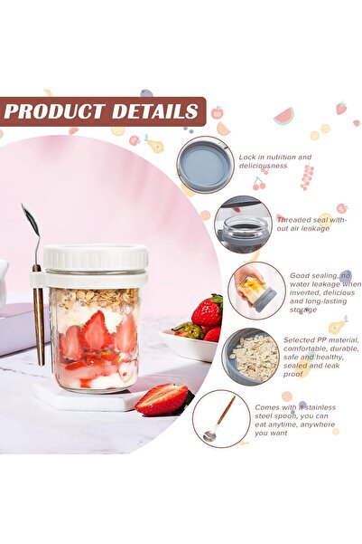 genernic Necomi Overnight Oats Containers with Lid and Spoon, 4 Pack 350ML Glass Meal Prep Jars