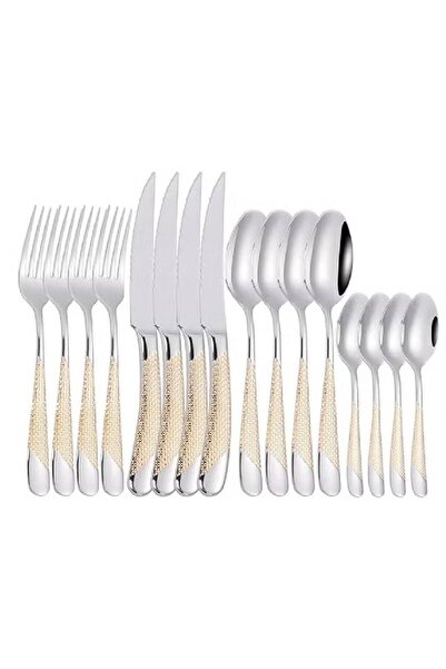 NKX 16 Piece Stainless Steel Cutlery Set with Sleek Mirror Finish Includes Kn...