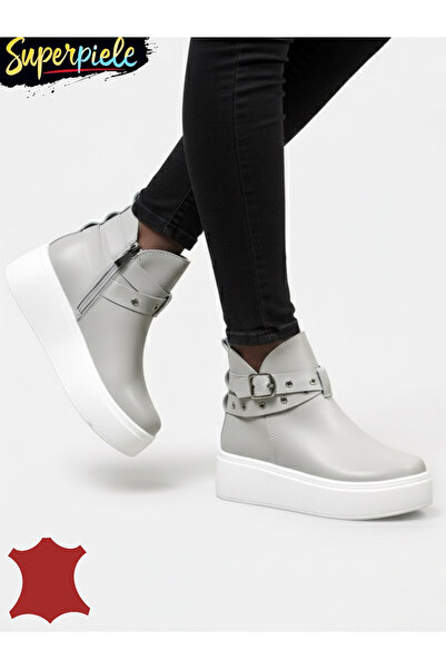 ANGEL BLUE Women's genuine leather boots with zipper and metal accessories