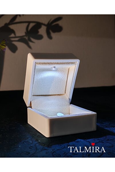 TALMİRA BEYAZ Işıklı Yüzük Tektaş Pırlanta Alyans Hediye Kutusu