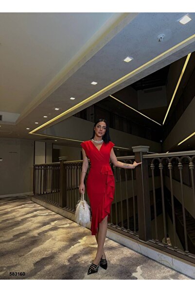 elbisereyonda volan detay kruvaze tasarım elbise