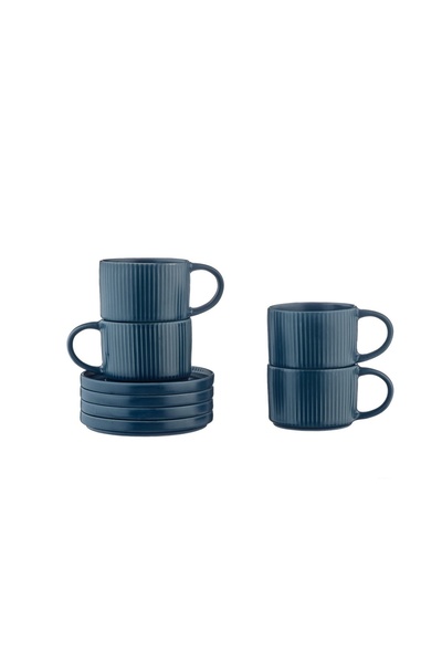 BJORN Set of 4 Espresso coffee cups with saucer, SCANDI Navy, ceramic, 150ml, navy blue