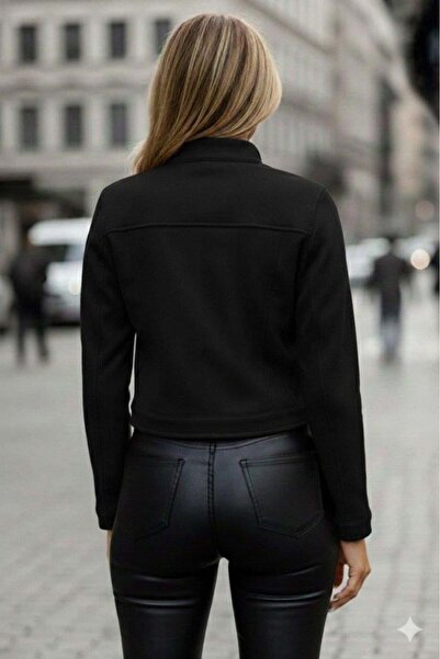 Aymood Γυναικείο κοντό σακάκι από σουέτ με μακρύ μανίκι και κουμπιά στο μπροστινό μέρος και στο λαιμό