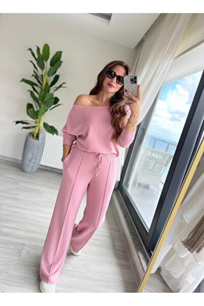 Aymood Women's Long Sleeve One Shoulder Open Diving Blouse and Pants Two Piece Set