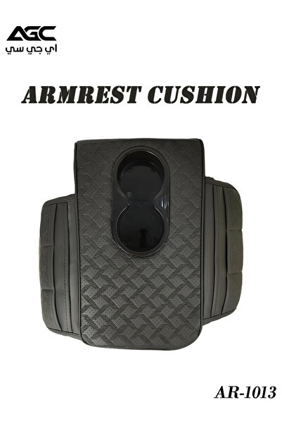 AGC وسادة مسند ذراع السيارة مع حامل أكواب من الجلد الصناعي باللون الأسود العالمي طراز AR-1013
