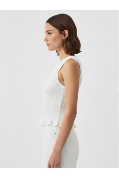 Brood A+ Quality Zero Sleeve Crew Neck Flounce Stretch Fabric Blouse-Top