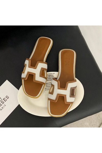 FASHION New Desert Luxe Dual-Tone H-Shape Chic Slides for Women