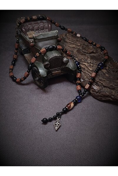 Takı By Erk EL EMEĞİ - MAT MAVİ ŞEFFAF CAM BONCUKLU - AHŞAP - BOHEM KOLYE