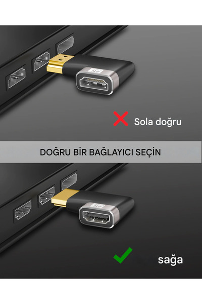 qasul 8K Destekli Sağ Açılı HDMI Dönüştürücü – 90° L Tipi Adaptör