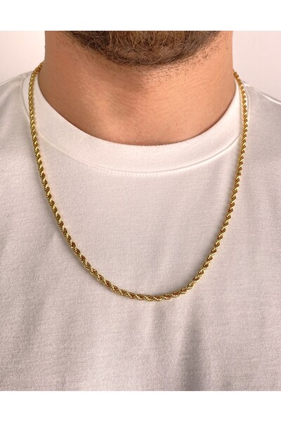 Furtek Aksesuar Unisex Steel Knitted Mesh Chain Steel Necklace Gold Plated 3mm 60 cm