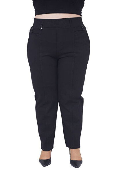 ZANESSI Plus Size Mom High Waist Pocket Detailed Knitted Women's Trousers