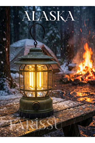farissu Alaska Retro Şarjlı Kamp Lambası - IPX4 Su Geçirmez, Dimmer Ayarlı, 1200mAh LED Fener