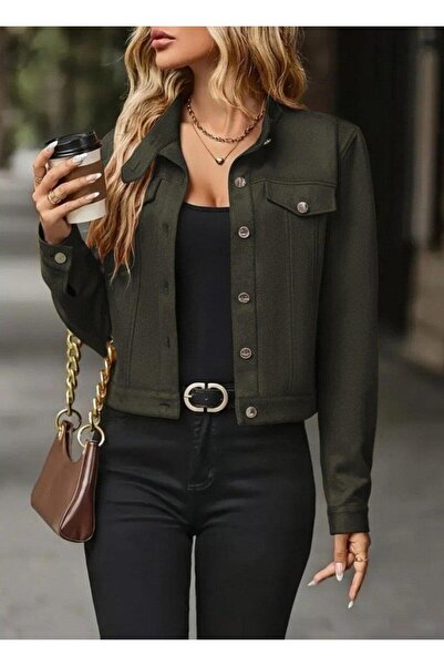 Aymood Women's Long Sleeve Front Buttoned Short Suede Jacket