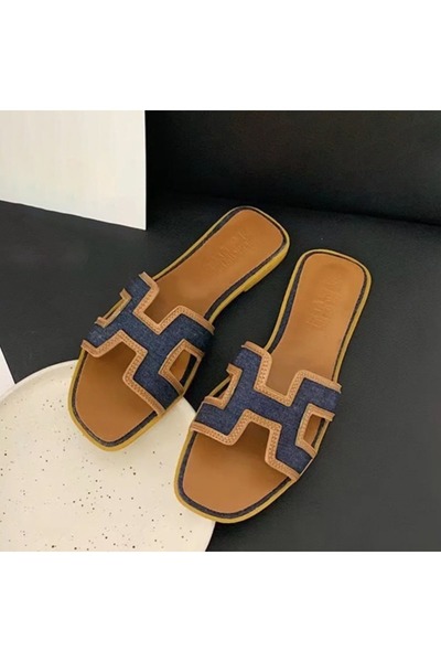 FASHION New Desert Luxe Dual-Tone H-Shape Chic Slides for Women