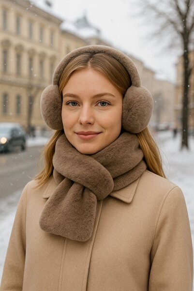 BALIENTE Mink Soft Textured Plush Crown Headphones and Neck Scarf Set of 2