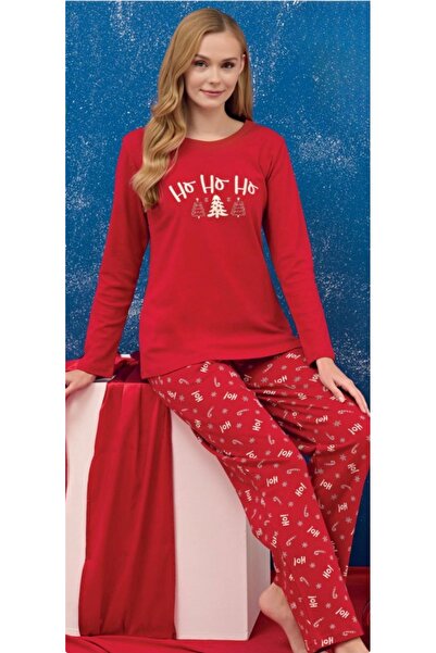 İpek Women's Long Sleeve Crew Neck New Year Pajama Set