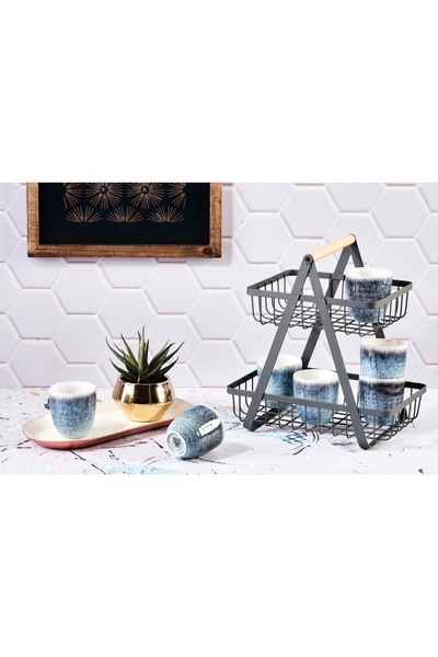 BJORN Set of 6 Coffee cups, COSMOS Azure, glazed ceramic, 150ml, pearl blue