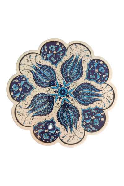 e-meta Türk Çini Sanatı 18 cm Seramik Nihale / Tencere Demlik Altlığı - Papatya Formlu Kaydırmaz Tabanlı