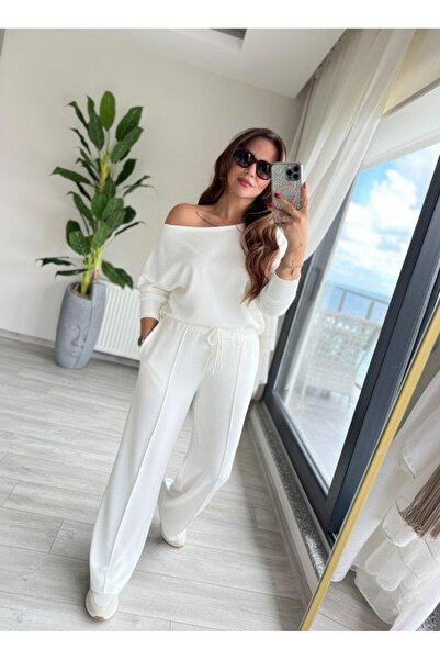 Aymood Set din două piese pentru femei, cu mânecă lungă, cu un singur umăr, bluză și pantaloni