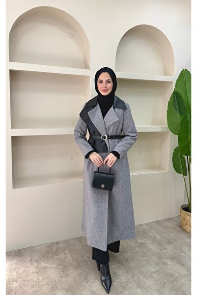 lurex moda Premium Cashmere Coat with Leather Cape
