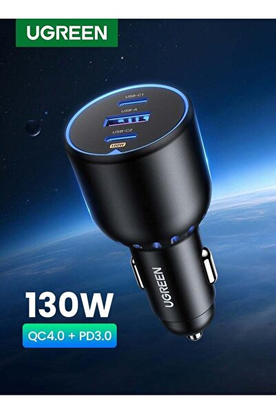 Ugreen شاحن سيارة 130 واط 2C1A محول طاقة USB مع LED - متوافق مع أجهزة MacBook...