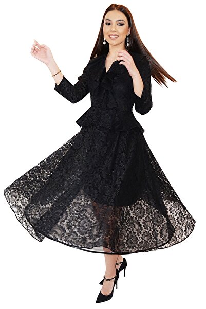 ambar studio Rochie midi neagră din dantelă Camille