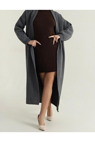 OYERGA MODA Women's Shawl Collar Plain Weave Long Knit Cardigan