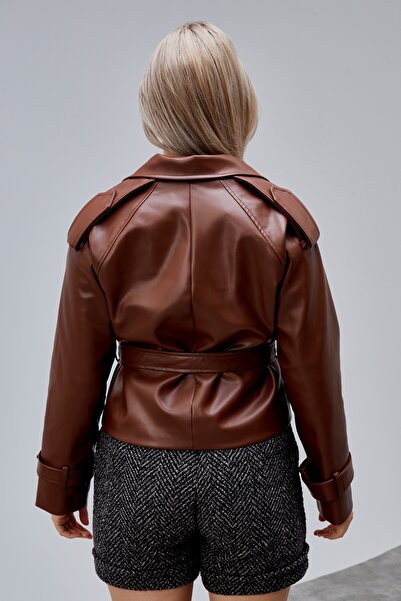 Bolivente Noir Brown Belted Leather Jacket
