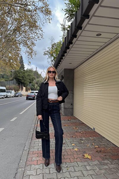 lizge giyim ÖNÜ PARÇALI KEMERLİ KOT PANTOLON