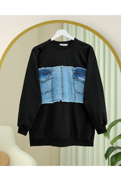 HİJABAYA Στρογγυλή λαιμόκοψη με λεπτομέρεια τζιν τσέπης στο μπροστινό μέρος